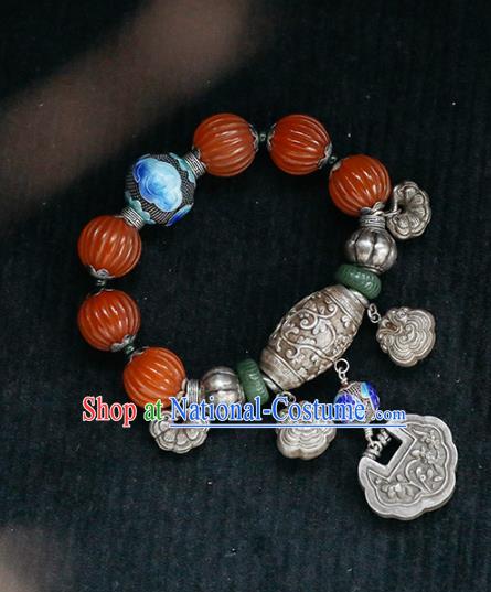 China Traditional Silver Bracelet Accessories Agate Beads Wristlet Classical Bangle Jewelry