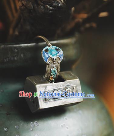 Handmade Chinese Traditional Silver Longevity Lock Ear Jewelry Classical Cheongsam Earrings Accessories Blueing Bat Eardrop