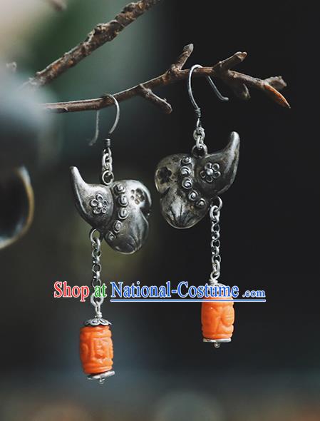 Handmade Chinese Traditional Ceregat Ear Jewelry Classical Cheongsam Earrings Accessories Silver Gourd Eardrop