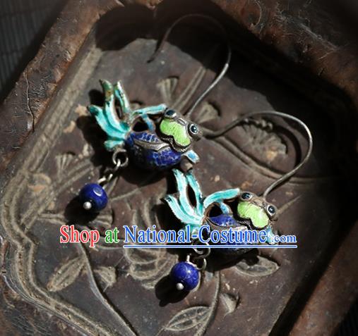 Handmade Chinese Classical Cheongsam Earrings Accessories Traditional Silver Ear Jewelry Enamel Goldfish Eardrop