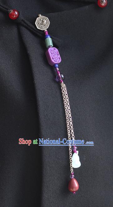 Chinese Handmade National Ussingite Breastpin Pendant Cheongsam Jewelry Accessories Classical Jade Gourd Tassel Brooch