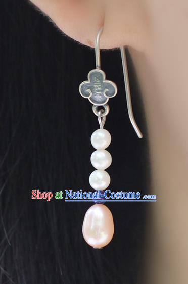 Handmade Chinese Pearls Ear Jewelry Traditional Eardrop Classical Silver Earrings Accessories