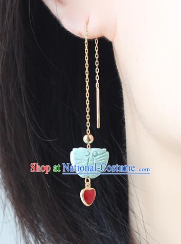 Handmade Chinese Traditional Kallaite Butterfly Eardrop Classical Earrings Accessories Cheongsam Ear Jewelry