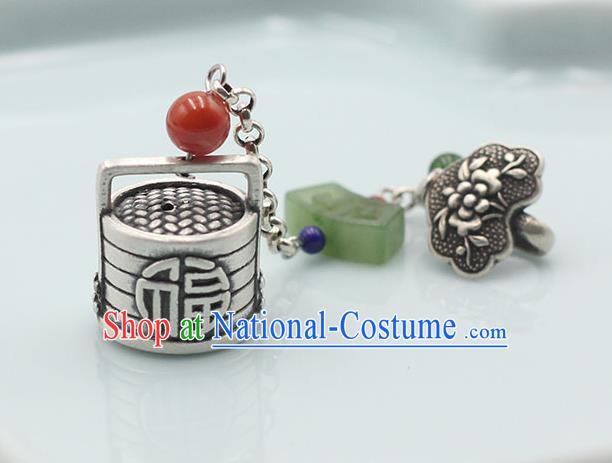 Chinese Classical Silver Brooch Handmade National Jade Breastpin Pendant Cheongsam Jewelry Accessories