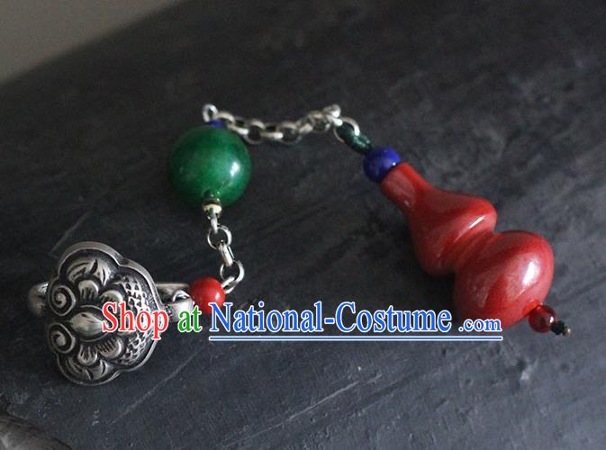 Chinese Handmade National Cinnabar Gourd Breastpin Pendant Cheongsam Jewelry Accessories Classical Silver Brooch