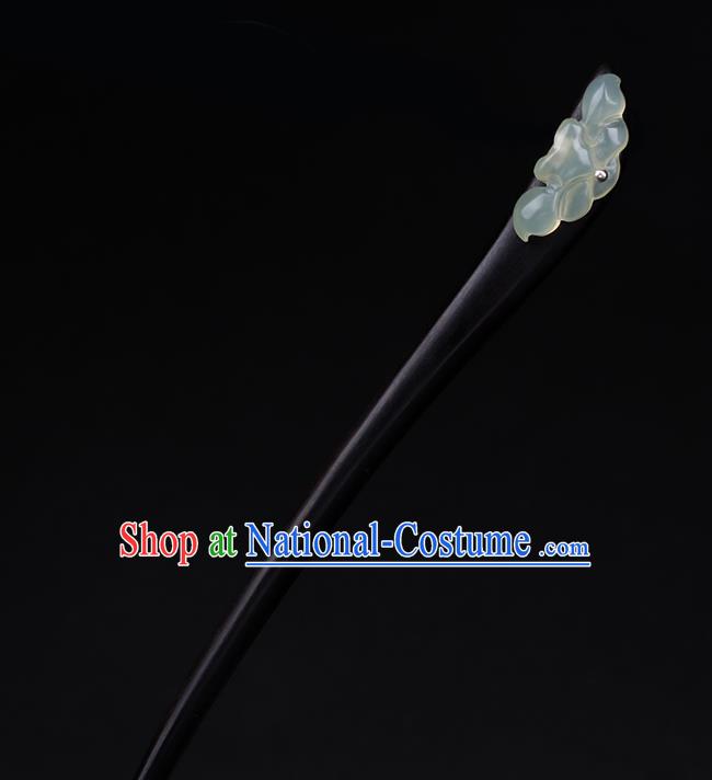 China National Ebony Hairpin Handmade Hair Jewelry Accessories Traditional Cheongsam Jade Lotus Hair Stick