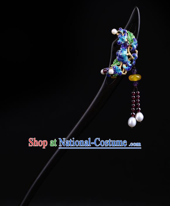 China National Cloisonne Hairpin Handmade Hair Jewelry Accessories Traditional Cheongsam Ebony Hair Stick