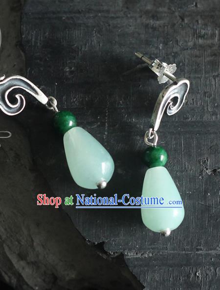 Handmade Chinese Classical Earrings Accessories Cheongsam Silver Ear Jewelry Traditional Jade Eardrop