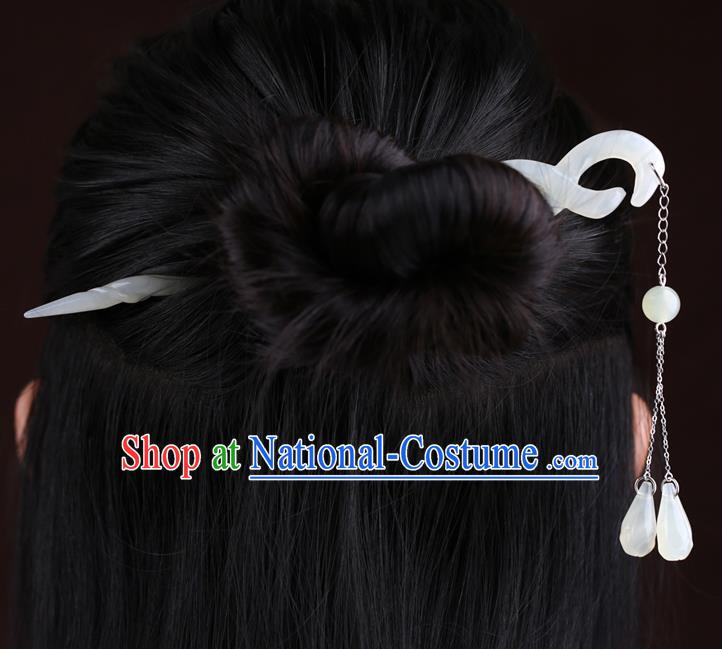 China National White Jade Tassel Ebony Hairpin Handmade Hair Jewelry Accessories Traditional Cheongsam Hair Stick