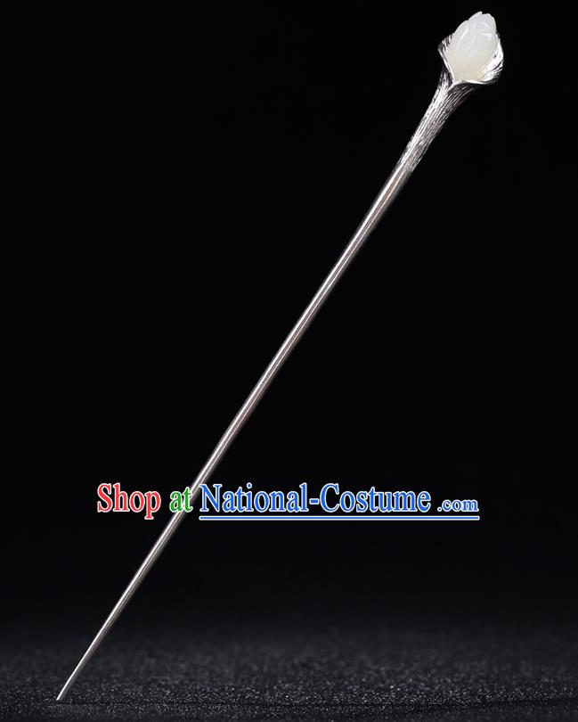 China National Jade Magnolia Hairpin Handmade Hair Jewelry Accessories Traditional Cheongsam Silver Hair Stick