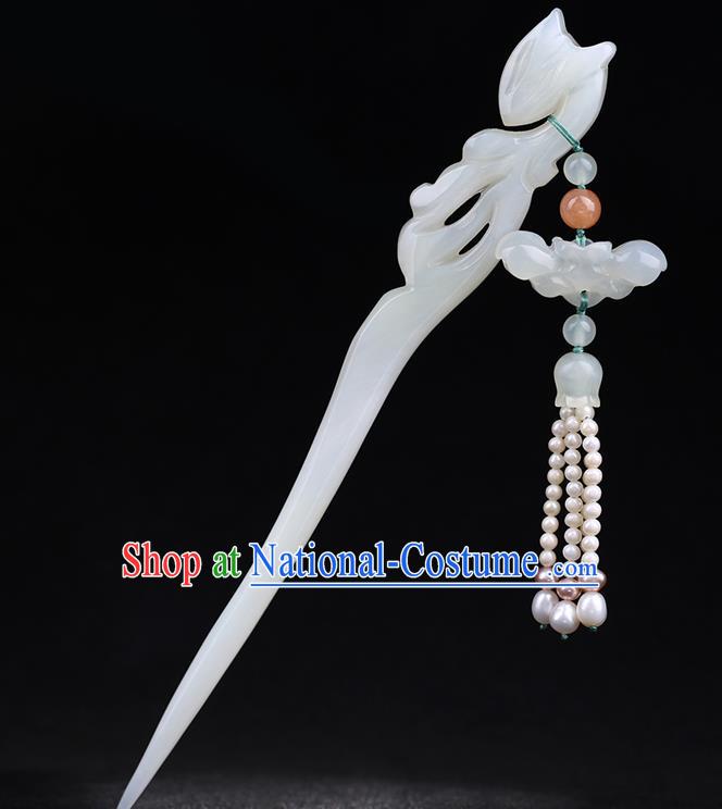 China National Pearls Tassel Hairpin Handmade Hair Jewelry Accessories Traditional Cheongsam Jade Fox Hair Stick