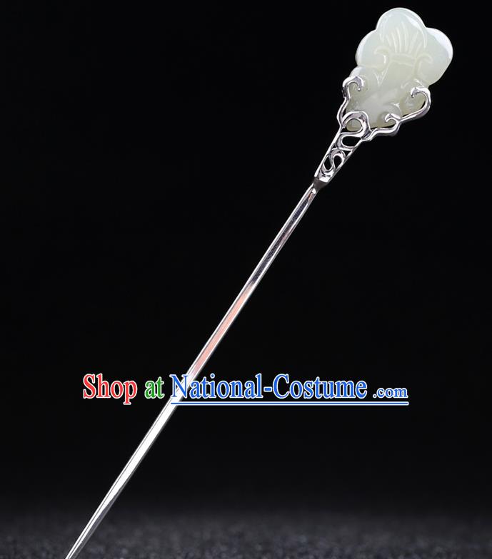 China National Silver Hairpin Handmade Hair Jewelry Accessories Traditional Cheongsam Hetian Jade Hair Stick