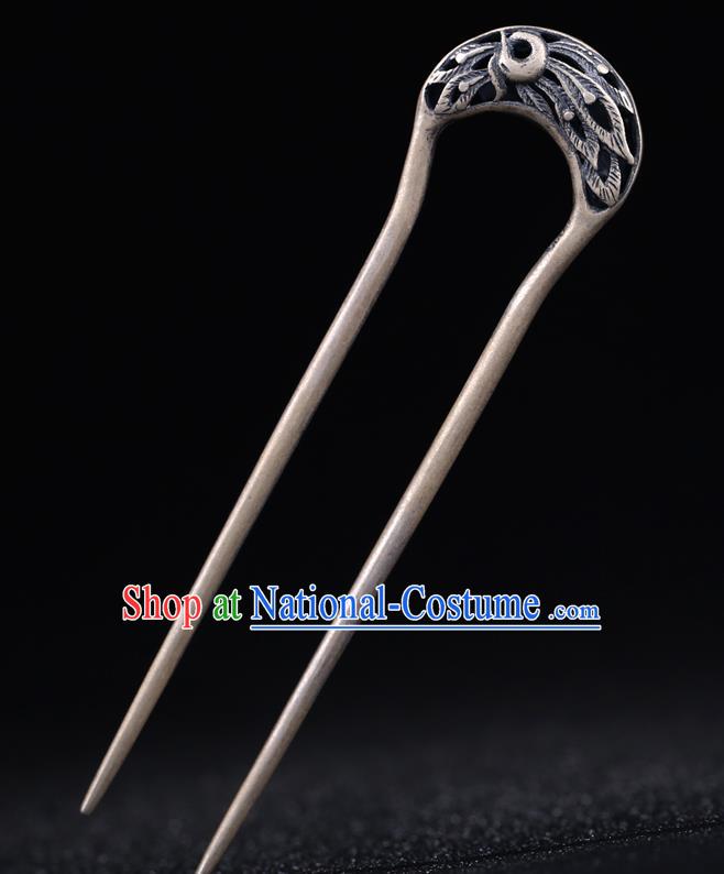 China National Hairpin Handmade Hair Jewelry Accessories Traditional Cheongsam Silver Carving Phoenix Hair Stick