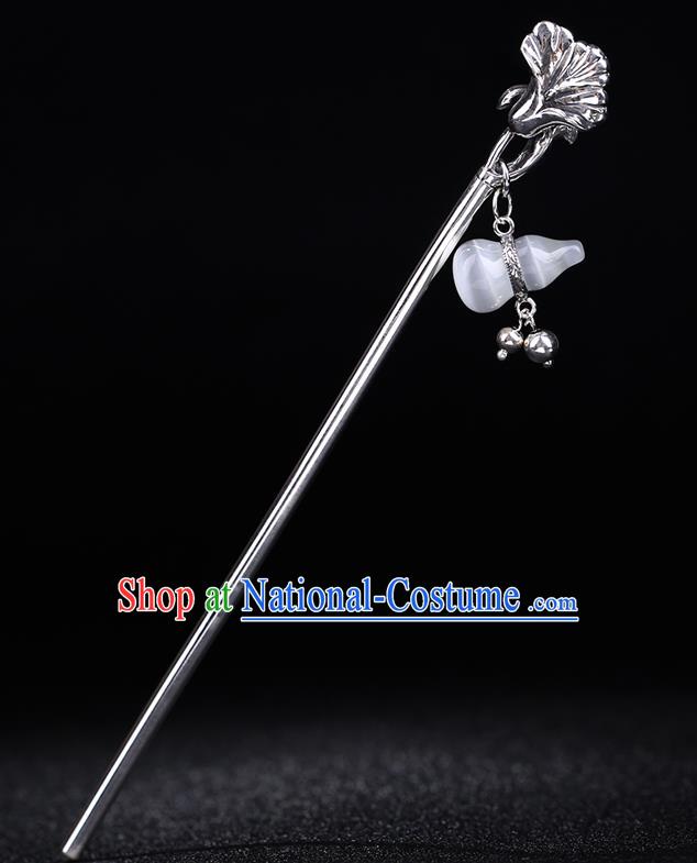 China National Silver Ginkgo Leaf Hairpin Handmade Hair Jewelry Accessories Traditional Cheongsam Opal Gourd Hair Stick