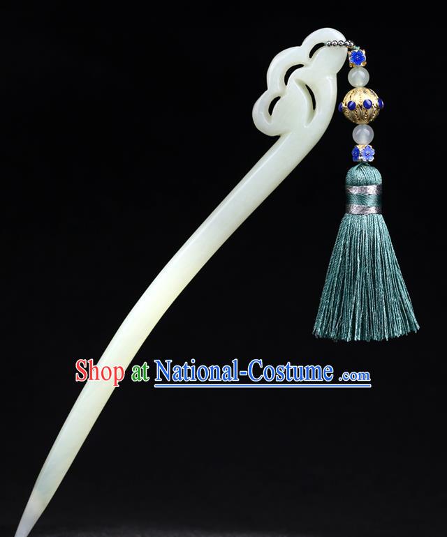 China National Green Tassel Hairpin Handmade Hair Jewelry Accessories Traditional Cheongsam Jade Hair Clip