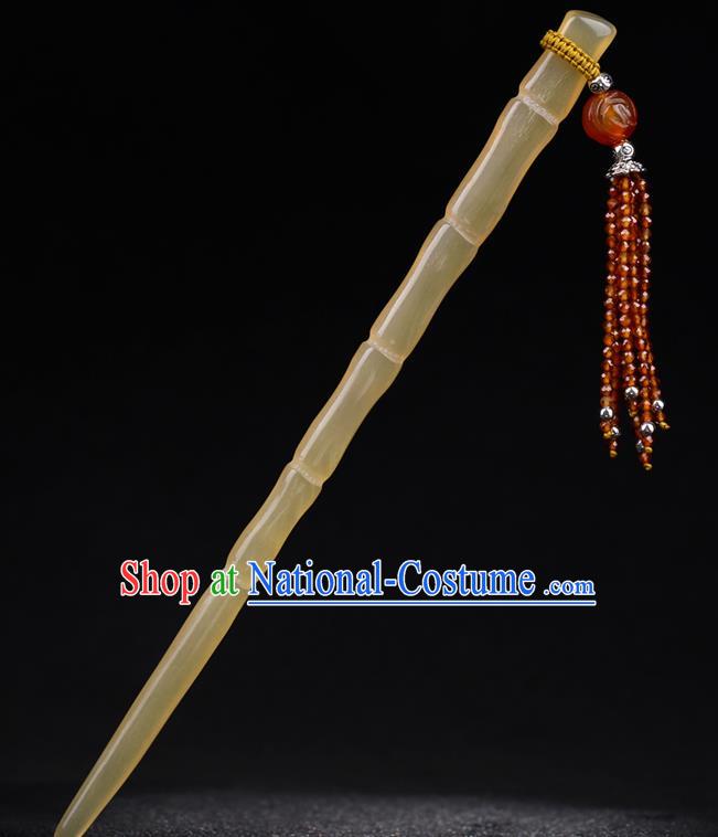 China National Garnet Beads Tassel Hairpin Handmade Hair Jewelry Accessories Traditional Cheongsam Ox Horn Hair Clip