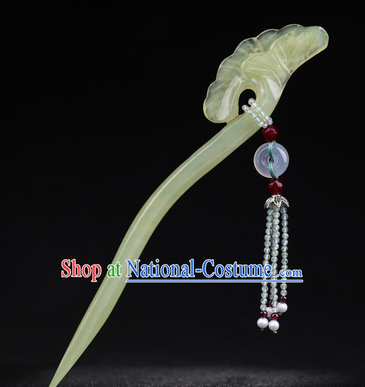 China National Beads Tassel Hairpin Handmade Hair Jewelry Accessories Traditional Cheongsam Jade Carving Hair Clip