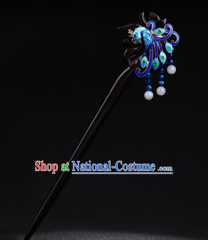 China National Blueing Phoenix Hairpin Handmade Hair Jewelry Accessories Traditional Cheongsam Ebony Hair Clip