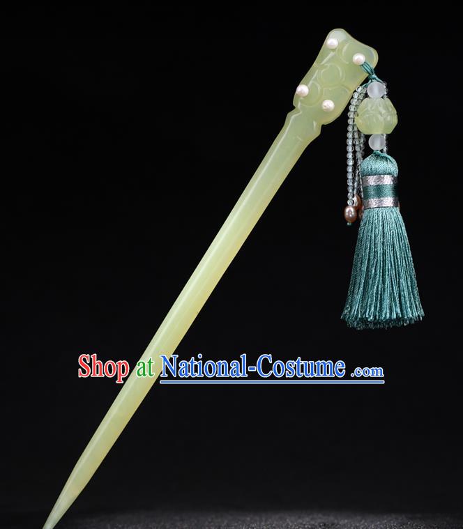 China National Jade Carving Hairpin Handmade Hair Jewelry Accessories Traditional Cheongsam Pearls Hair Clip