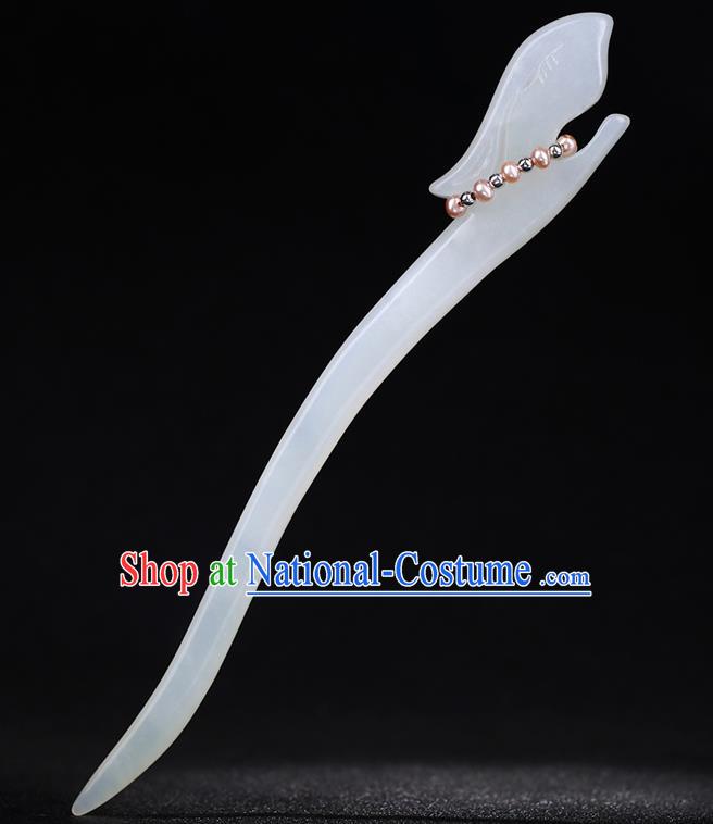 China National Pearls Hairpin Handmade Hair Jewelry Accessories Traditional Cheongsam White Jade Rabbit Hair Clip