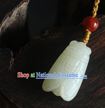 Chinese Handmade National Wedding Breastpin Pendant Cheongsam Jewelry Accessories Classical Jade Cicada Tassel Brooch