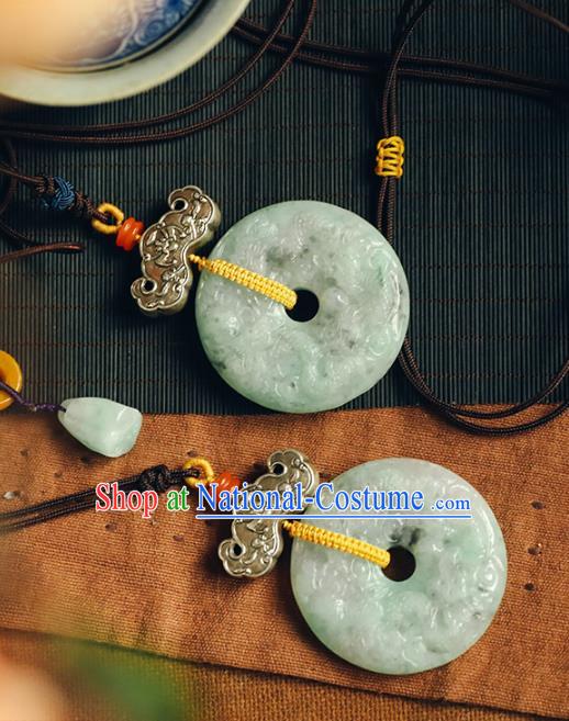 Chinese National Jade Carving Dragon Necklace Classical Cheongsam Jewelry Accessories Handmade Ethnic Silver Bat Necklet