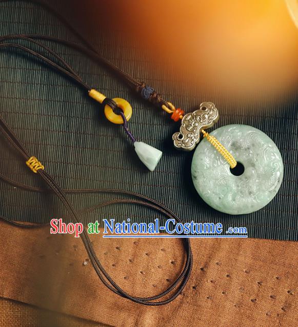 Chinese National Jade Carving Dragon Necklace Classical Cheongsam Jewelry Accessories Handmade Ethnic Silver Bat Necklet