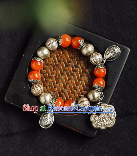 China Traditional Silver Beads Bracelet Accessories Classical Bangle Jewelry Agate Wristlet