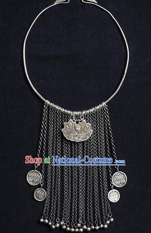 Chinese Handmade Ethnic Bells Tassel Necklet Classical Cheongsam Jewelry Accessories National Necklace Silver Lotus Longevity Lock