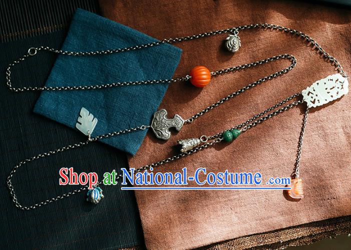 Chinese Handmade Ethnic Silver Necklet Classical Cheongsam Jewelry Accessories National Agate Pumpkin Necklace