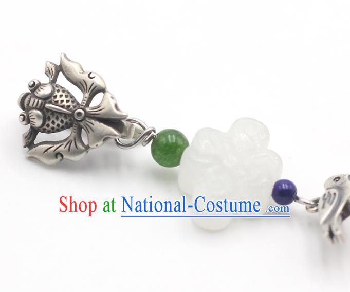 Chinese Cheongsam Jewelry Accessories Handmade National Tassel Breastpin Pendant Classical Silver Carving Dragon Gate Brooch