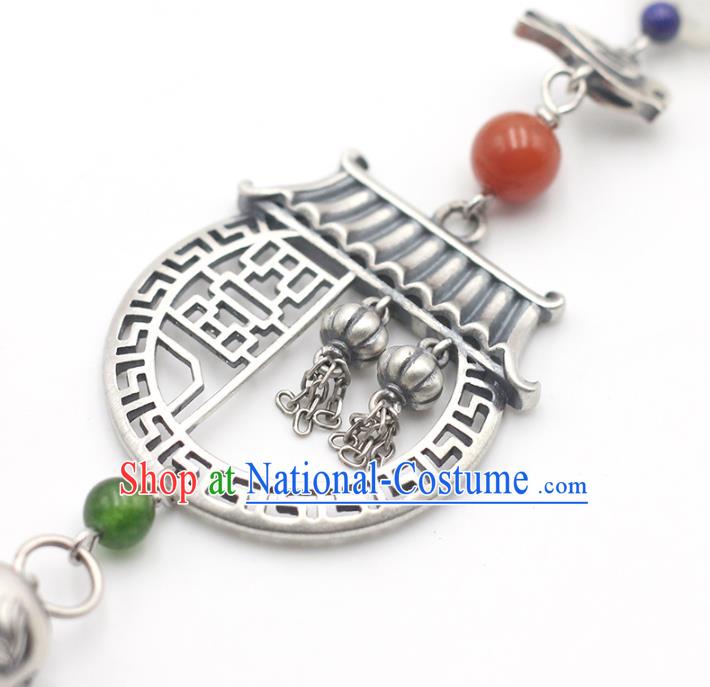 Chinese Cheongsam Jewelry Accessories Handmade National Tassel Breastpin Pendant Classical Silver Carving Dragon Gate Brooch