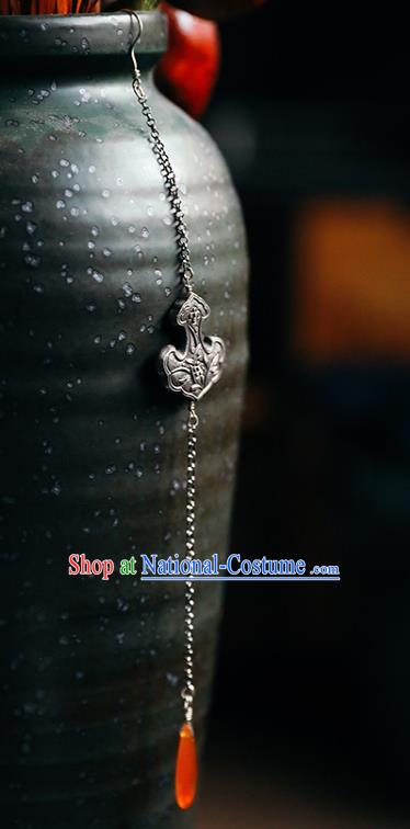 Handmade Chinese Traditional Carving Orchid Silver Eardrop Classical Cheongsam Earrings Accessories Long Tassel Ear Jewelry