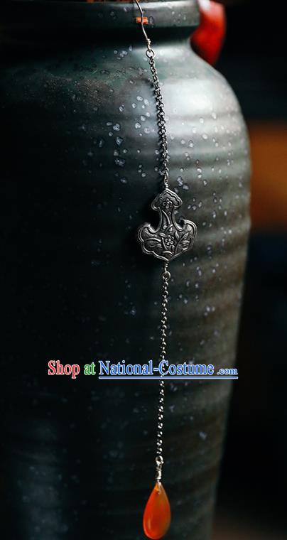 Handmade Chinese Traditional Carving Orchid Silver Eardrop Classical Cheongsam Earrings Accessories Long Tassel Ear Jewelry