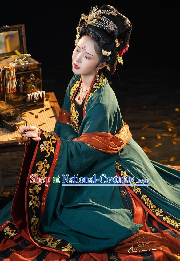 China Ancient Court Queen Embroidered Hanfu Dress Traditional Tang Dynasty Imperial Empress Historical Clothing Full Set