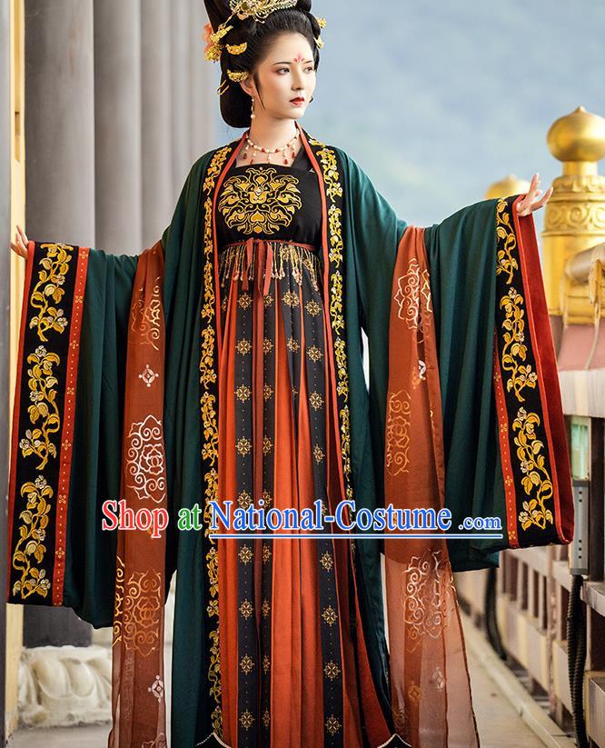 China Ancient Court Queen Embroidered Hanfu Dress Traditional Tang Dynasty Imperial Empress Historical Clothing Full Set