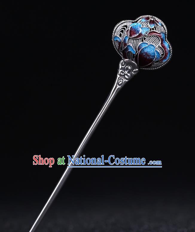 China National Cloisonne Silver Hairpin Handmade Hair Jewelry Accessories Traditional Cheongsam Hair Stick