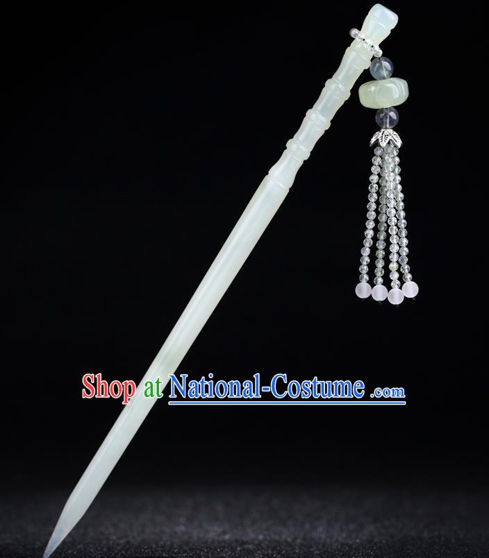 China National Jade Bamboo Hairpin Handmade Hair Jewelry Accessories Traditional Cheongsam Beads Tassel Hair Stick