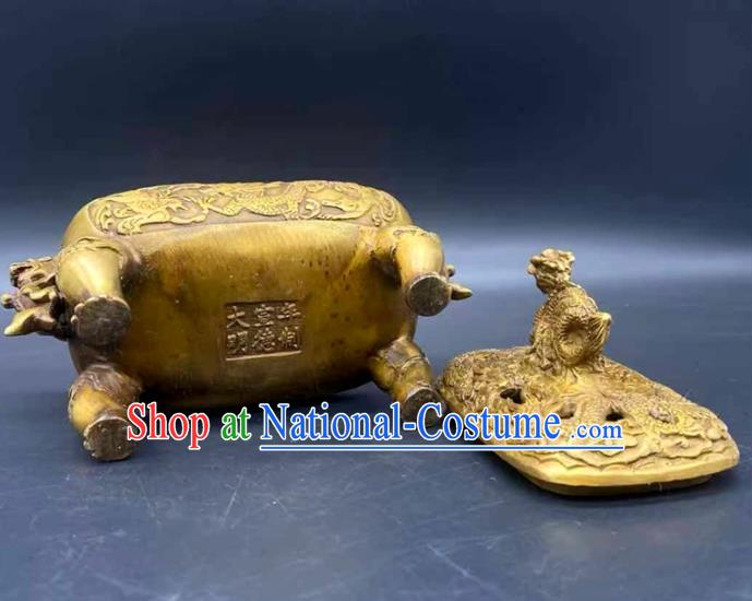 Handmade Chinese Carving Dragon Censer Ornaments Traditional Brass Incense Burner Accessories