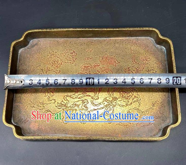 Handmade Chinese Carving Lion Tray Ornaments Traditional Brass Salver Accessories