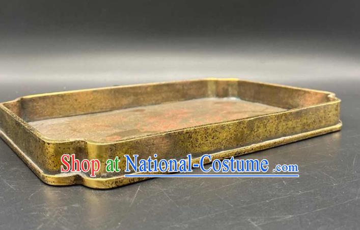 Handmade Chinese Carving Lion Tray Ornaments Traditional Brass Salver Accessories