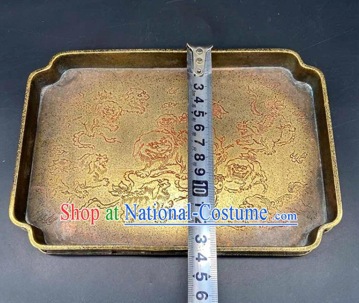 Handmade Chinese Carving Lion Tray Ornaments Traditional Brass Salver Accessories