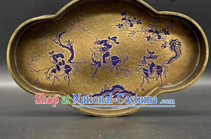 Handmade Chinese Traditional Brass Salver Accessories Lacquer Painting Tray Ornaments