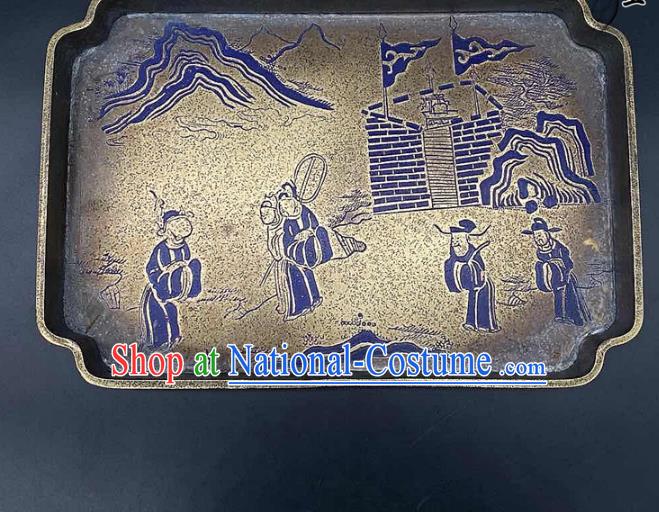 Handmade Chinese Lacquer Painting Tray Ornaments Traditional Brass Salver Accessories Teaboard