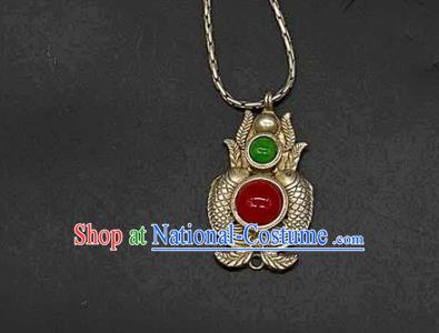 Chinese Handmade National Silver Necklace Pendant Jewelry Classical Ethnic Necklet Accessories