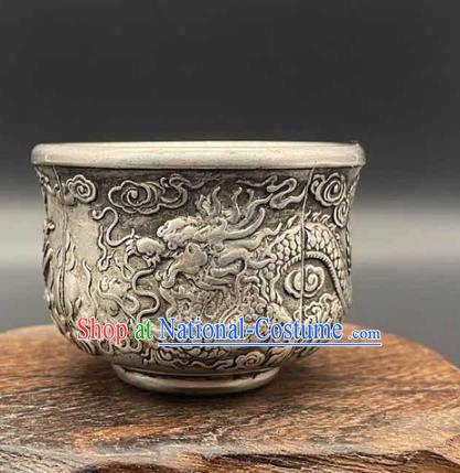 Handmade Chinese Carving Dragon Cup Ornaments Traditional Copper Craft Tasse Teacup