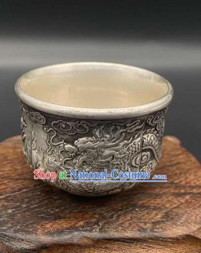 Handmade Chinese Carving Dragon Cup Ornaments Traditional Copper Craft Tasse Teacup