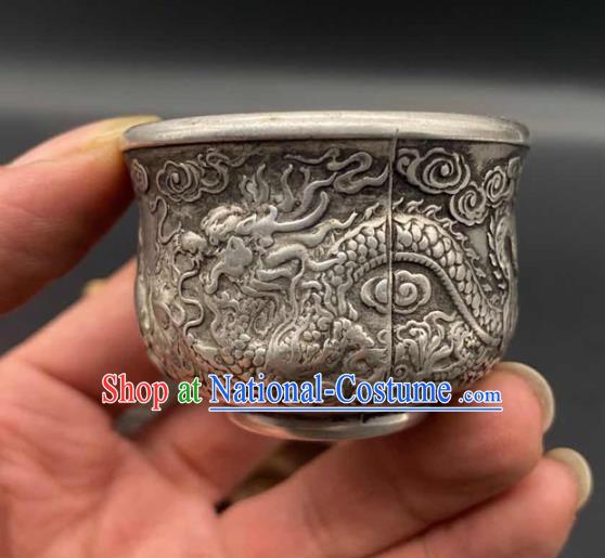 Handmade Chinese Carving Dragon Cup Ornaments Traditional Copper Craft Tasse Teacup