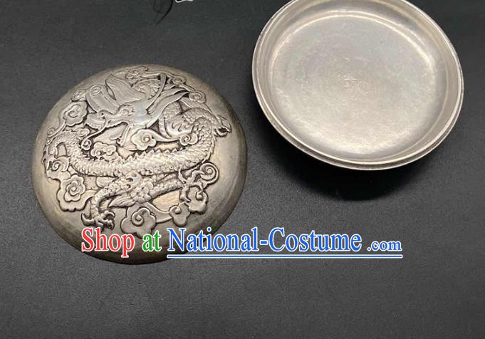 Handmade Chinese Carving Dragon Powder Box Ornaments Traditional Copper Craft Rouge Box