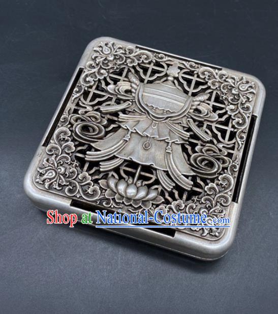 Handmade Chinese Ink Box Ornaments Traditional Brass Craft Carving Lotus Ink Cartridge